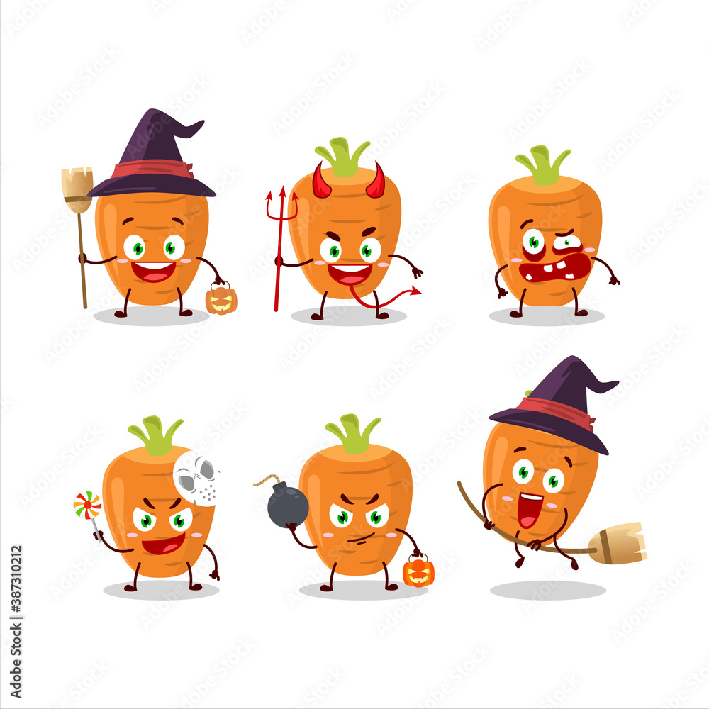 Halloween expression emoticons with cartoon character of sweet carrot