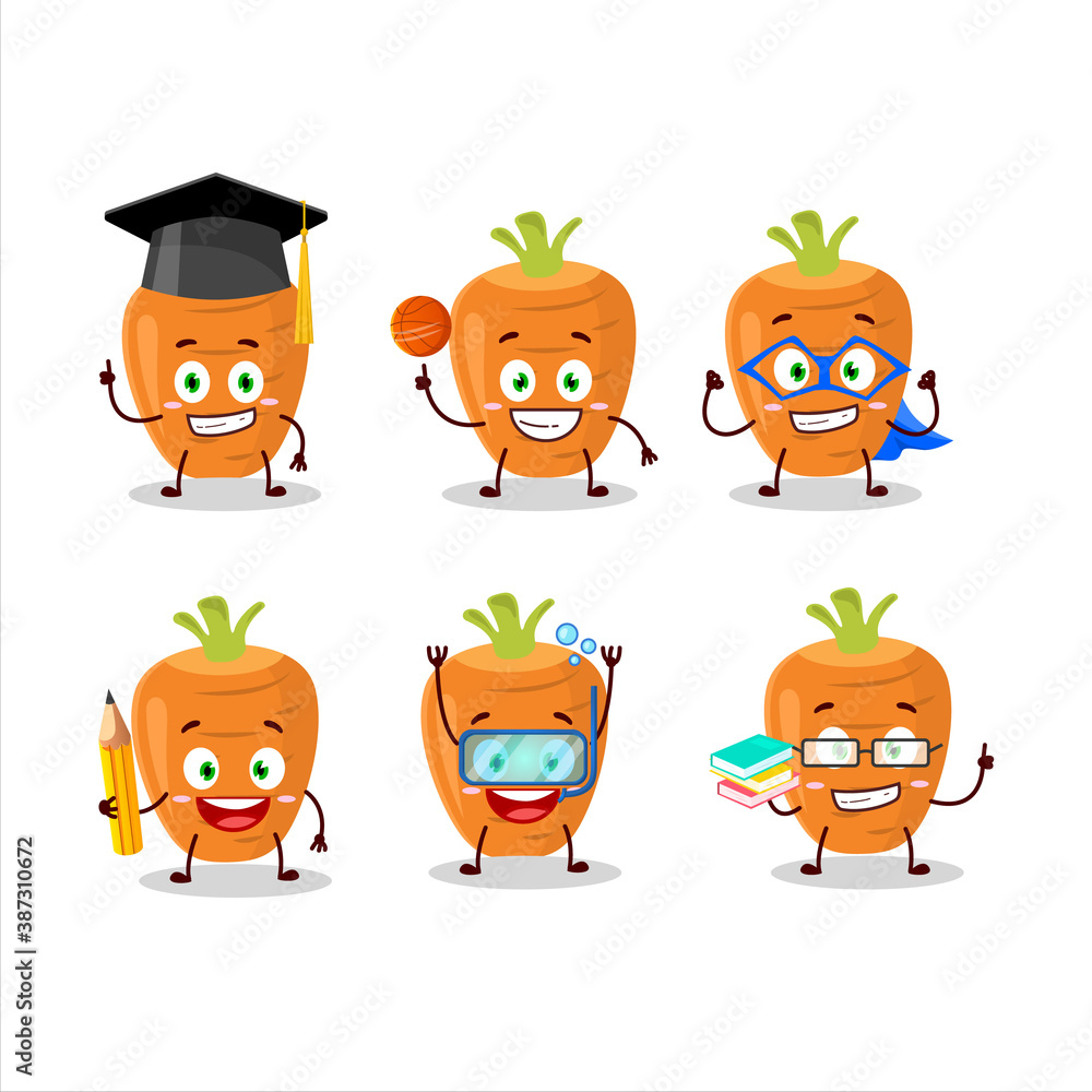Obraz premium School student of sweet carrot cartoon character with various expressions