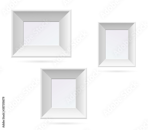 Presentation rectangular picture frame design element with shadow on transparent background
