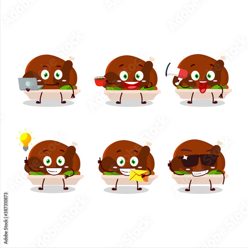 Turkey meat cartoon character with various types of business emoticons