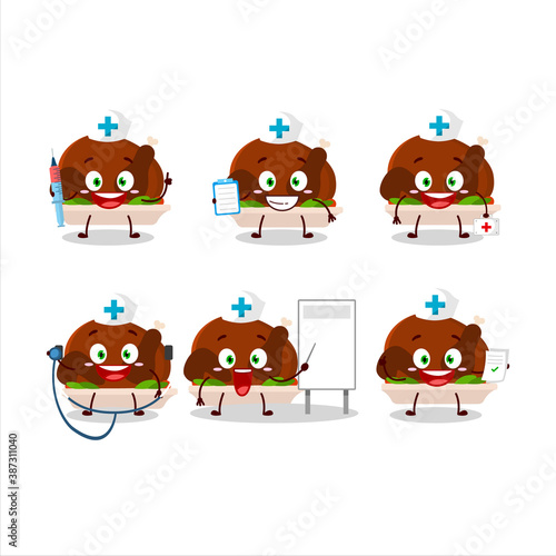 Doctor profession emoticon with turkey meat cartoon character