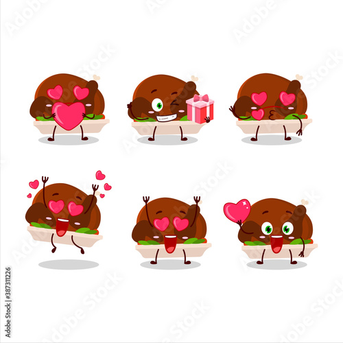 Turkey meat cartoon character with love cute emoticon