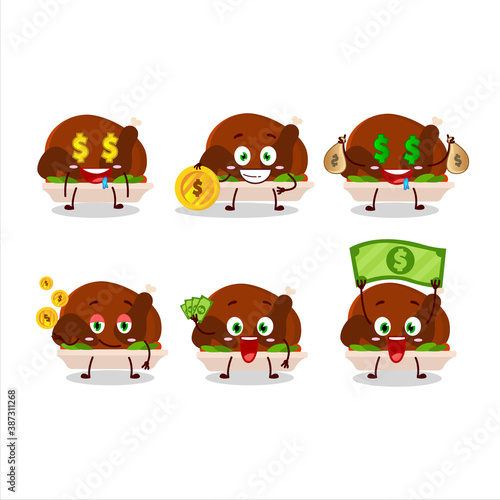 Turkey meat cartoon character with cute emoticon bring money
