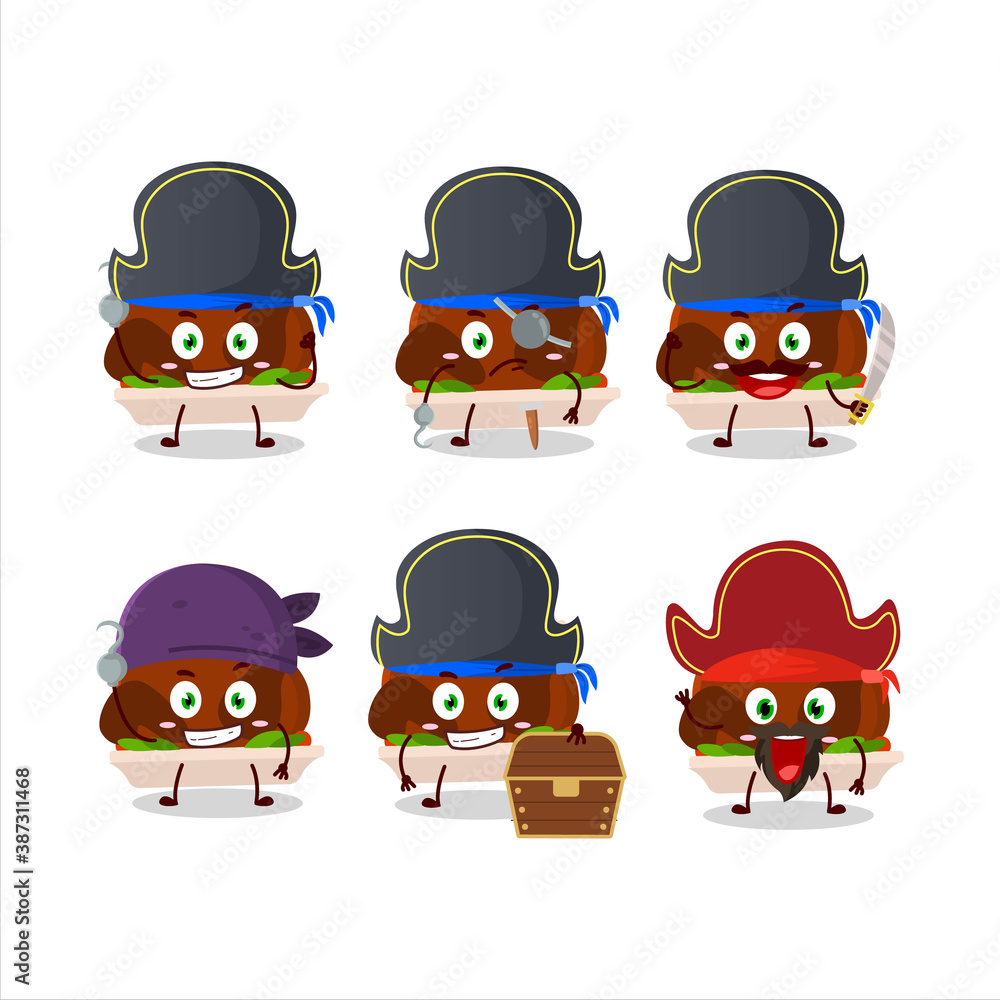 Cartoon character of turkey meat with various pirates emoticons Cartoon character of turkey meat with various pirates emoticons