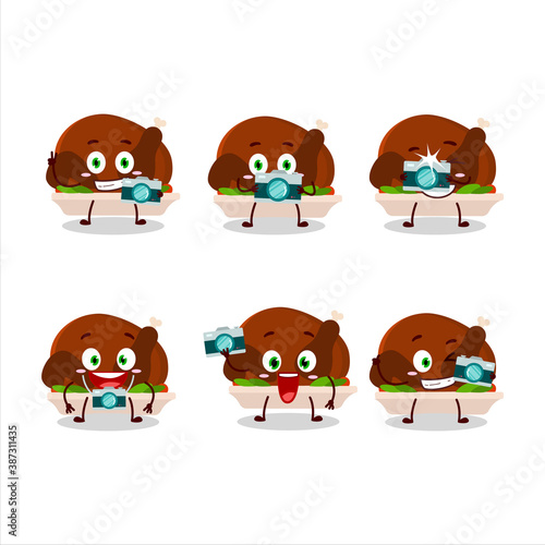Photographer profession emoticon with turkey meat cartoon character