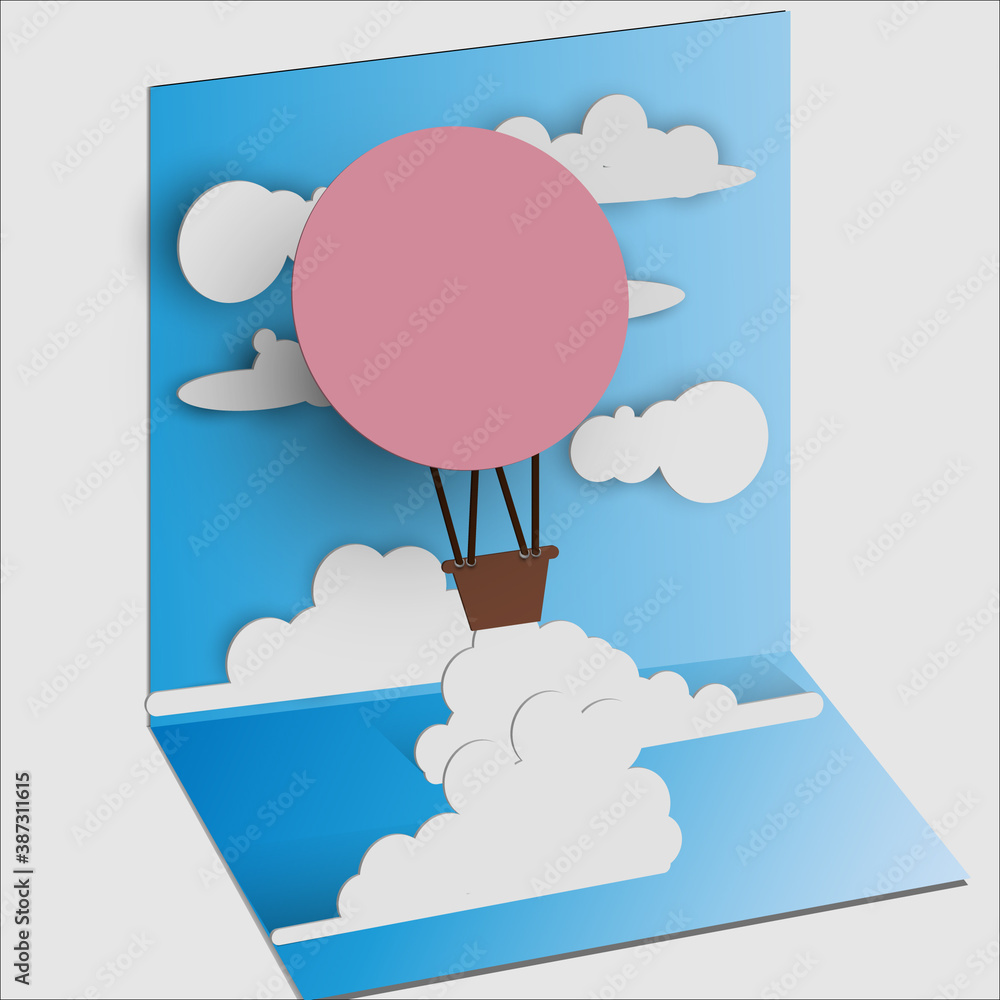 ballon vecter paper art blue clound and sky 