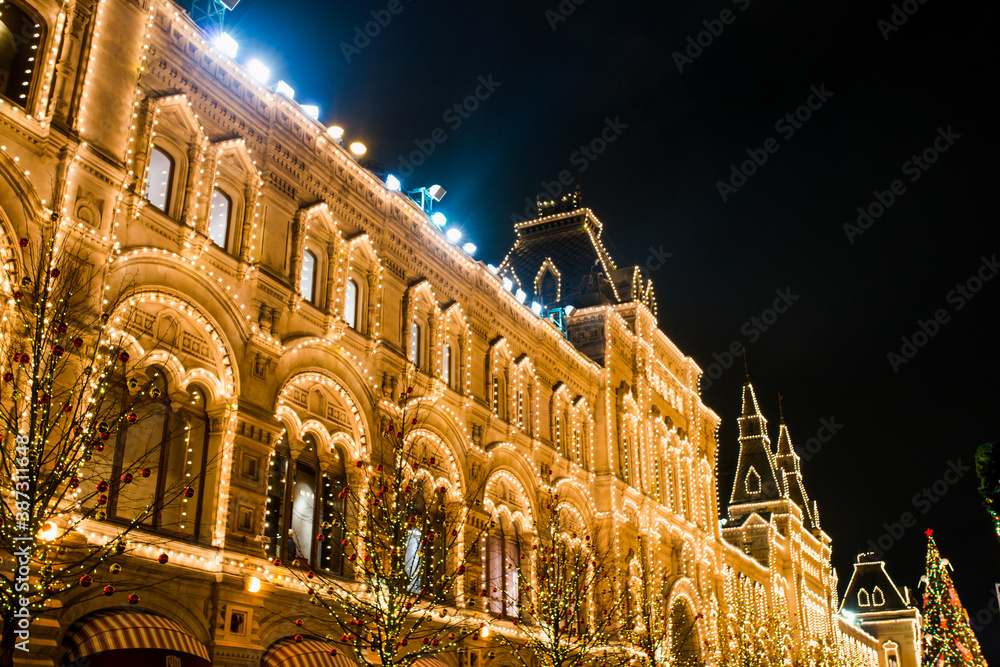 beautiful and colorful new year's illumination on red square