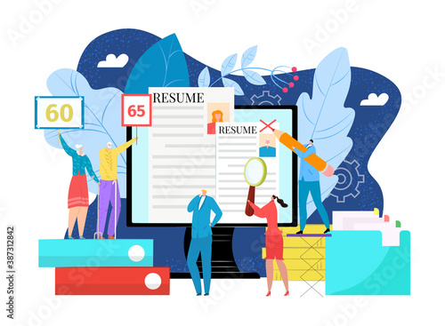 Ageism, discrimination at business work vector illustration. Job employment with unfair stamp at old senior people, stop prejudice concept. Flat tolerance for aged people, society stereotypes.