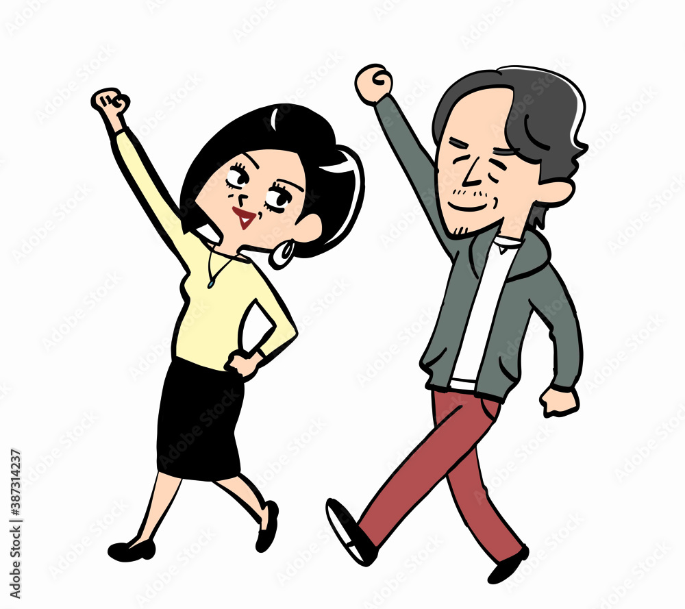 Senior couple raise their fists and go! Senior couple raise their fists and go!