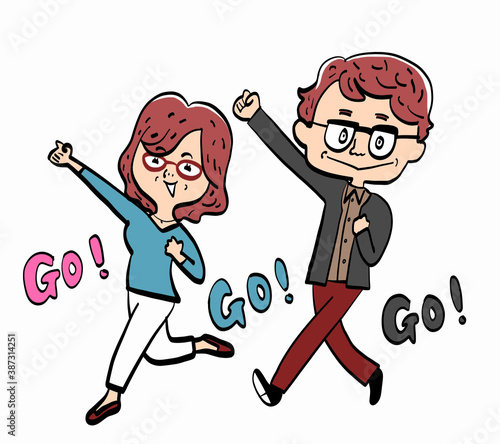 Senior couple raise their fists and go!