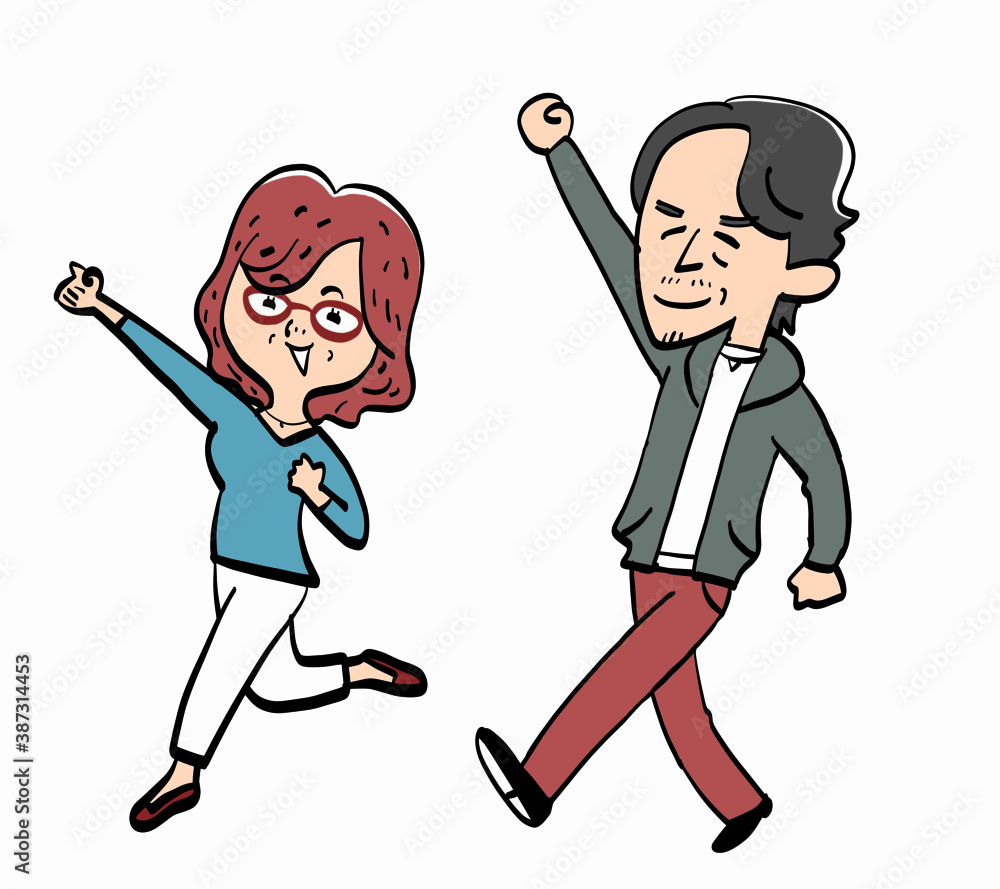 Senior couple raise their fists and go! Senior couple raise their fists and go!
