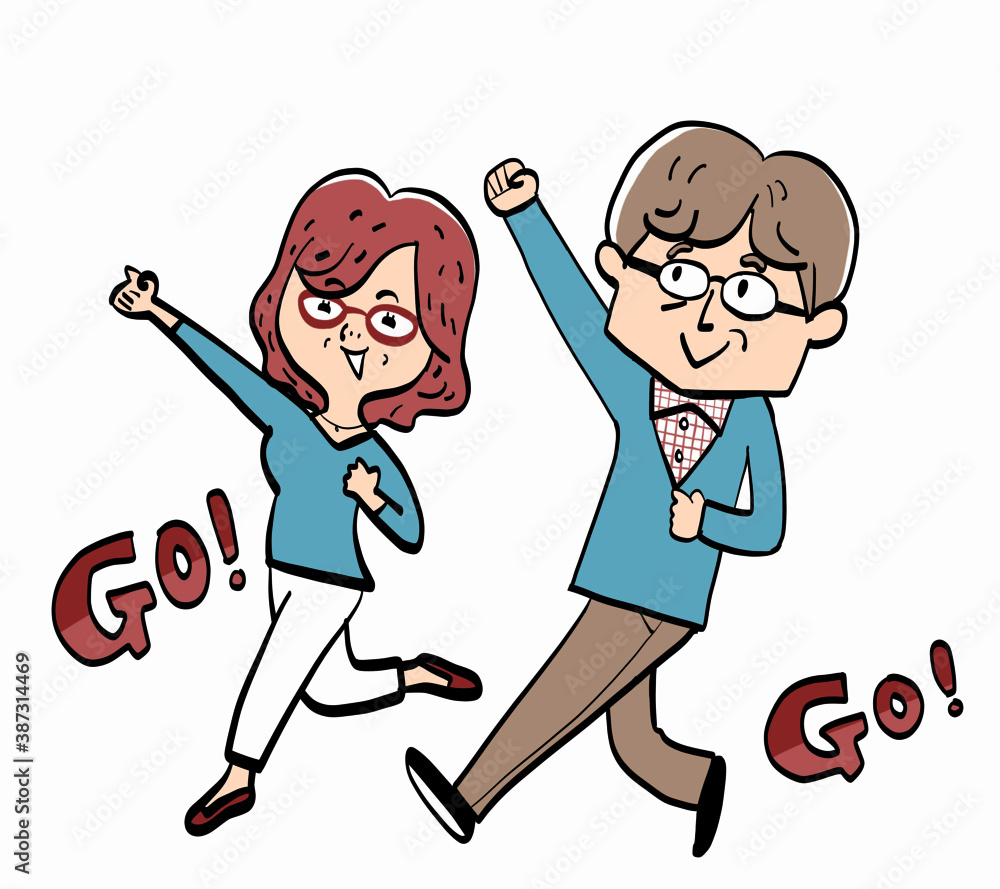 Senior couple raise their fists and go! Senior couple raise their fists and go!