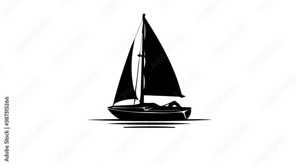sailing yacht boat on river dark black silhouette vector