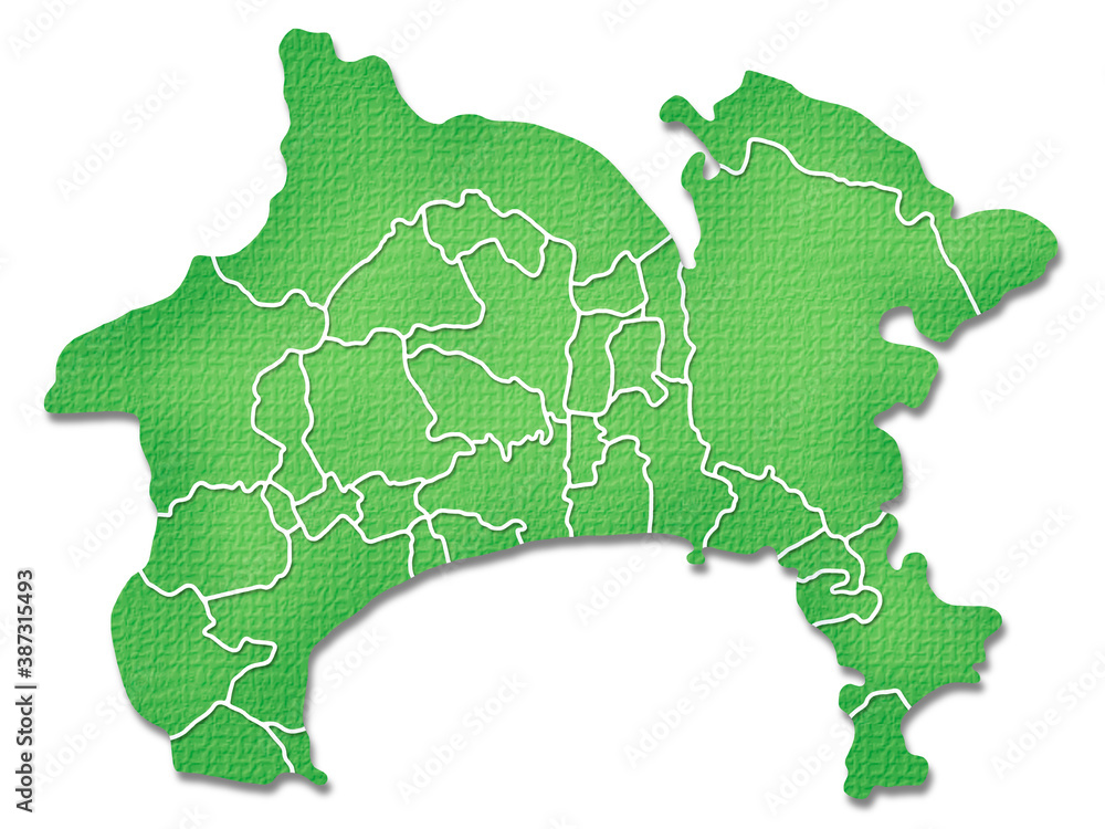 Obraz premium ペーパークラフト調の神奈川県の境界線入り地図