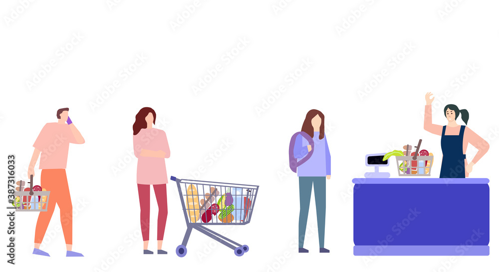 People are queuing up to the cashier, vector chart People are queuing up to the cashier, vector chart