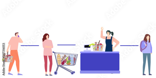 Keeping the distance in the supermarket, vector chart