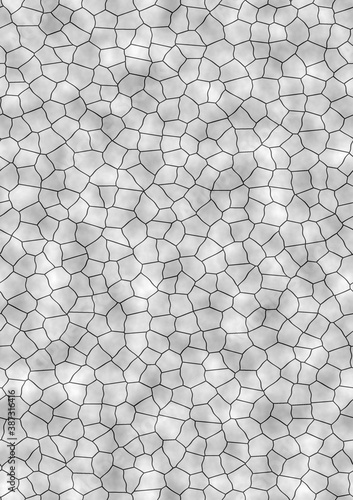 gray background with white highlights and a pattern of irregular polyhedrons