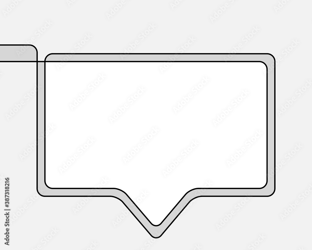 One line drawing of speech bubble, Black and white vector minimalistic linear shape made of continuous line rectangular with round corners on grayscale background One line drawing of speech bubble, Black and white vector minimalistic linear shape made of continuous line rectangular with round corners on grayscale background