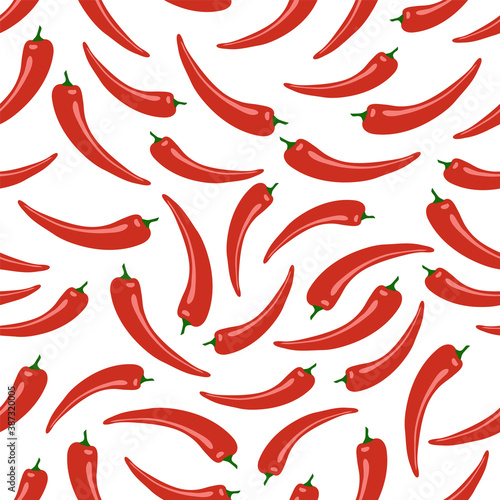 Red hot pepper. Seamless pattern. Objects on a white background. Vector illustration.