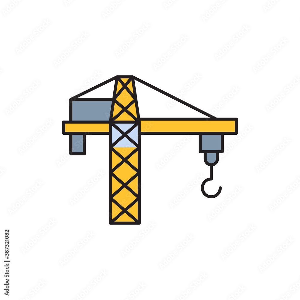 Tower crane vector icon symbol construction tools isolated on white background Tower crane vector icon symbol construction tools isolated on white background