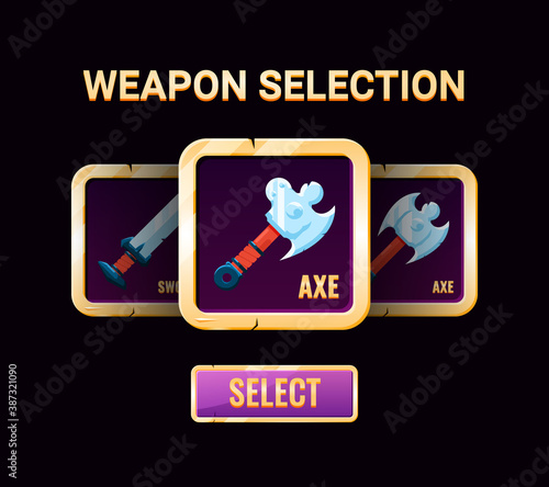 Gui weapon selection interface, perfect for 2d game ui vector illustration