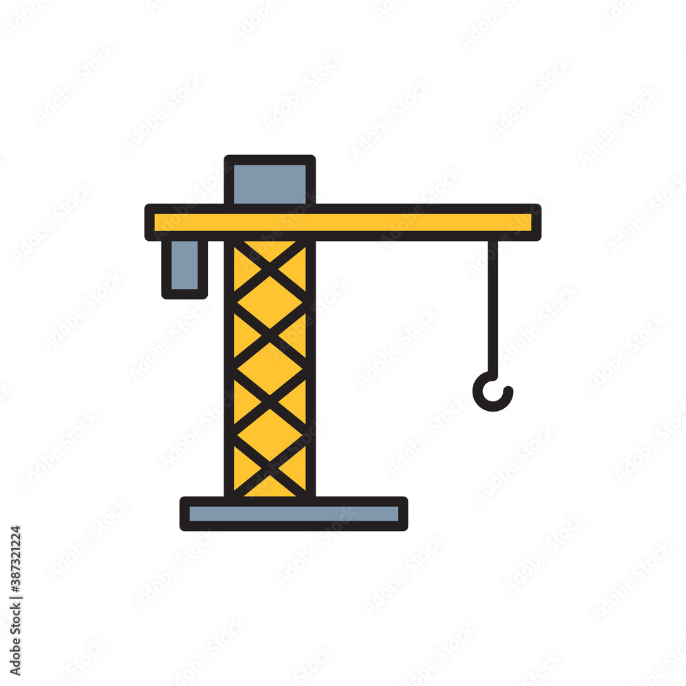 Tower crane vector icon symbol construction tools isolated on white background Tower crane vector icon symbol construction tools isolated on white background