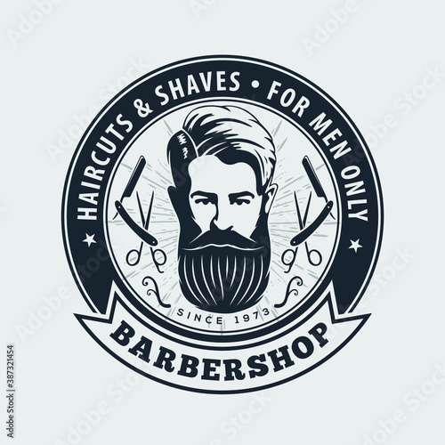 Barbershop poster, banner template with Bearded men. Vector illustration	