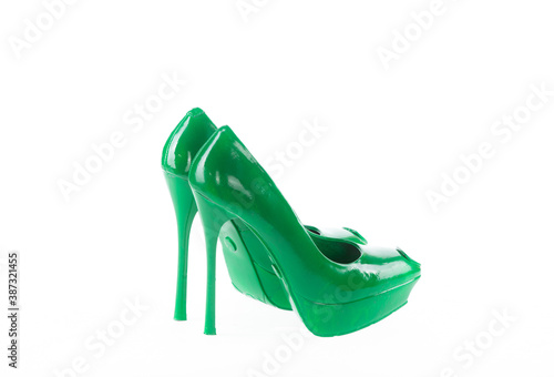 green women's shoes on a white background