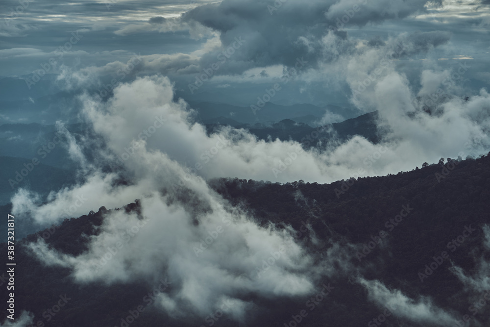 fog and cloud mountain valley sunset landscape, Doi Pui Chiang Mai Thailand