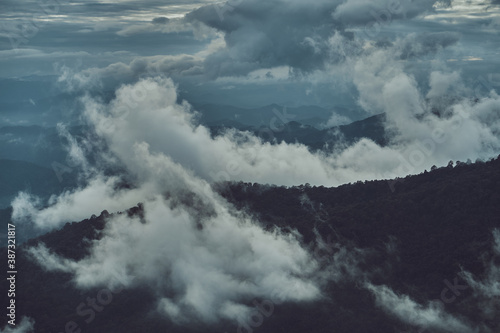 Obraz na płótnie fog and cloud mountain valley sunset landscape, Doi Pui Chiang Mai Thailand w salonie
