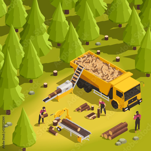 Isometric Sawmill Illustration