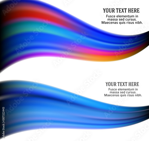 Modern colorful flow poster. Wave Liquid shape in rainbow color reflects flare background