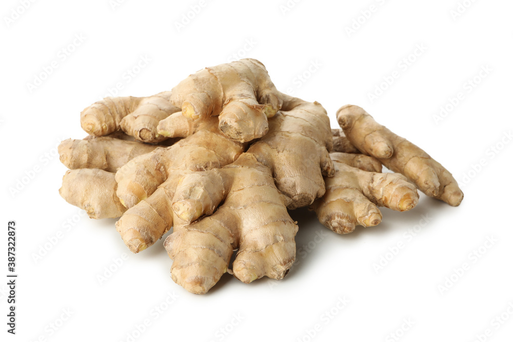 Fresh raw ginger isolated on white background