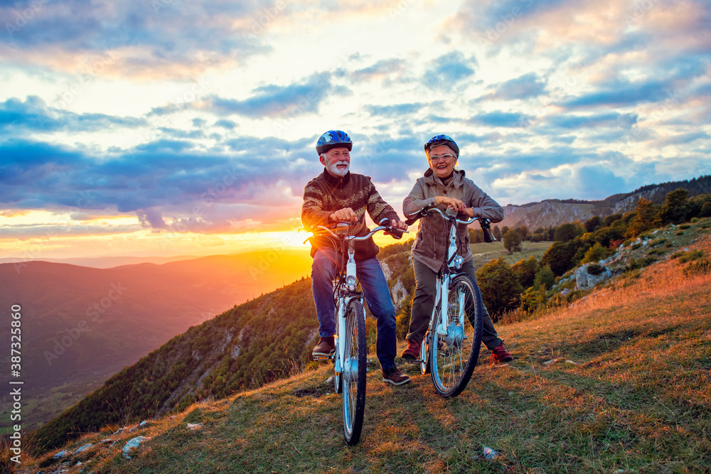 Fototapeta premium Active Senior Couple Riding Bikes In Park