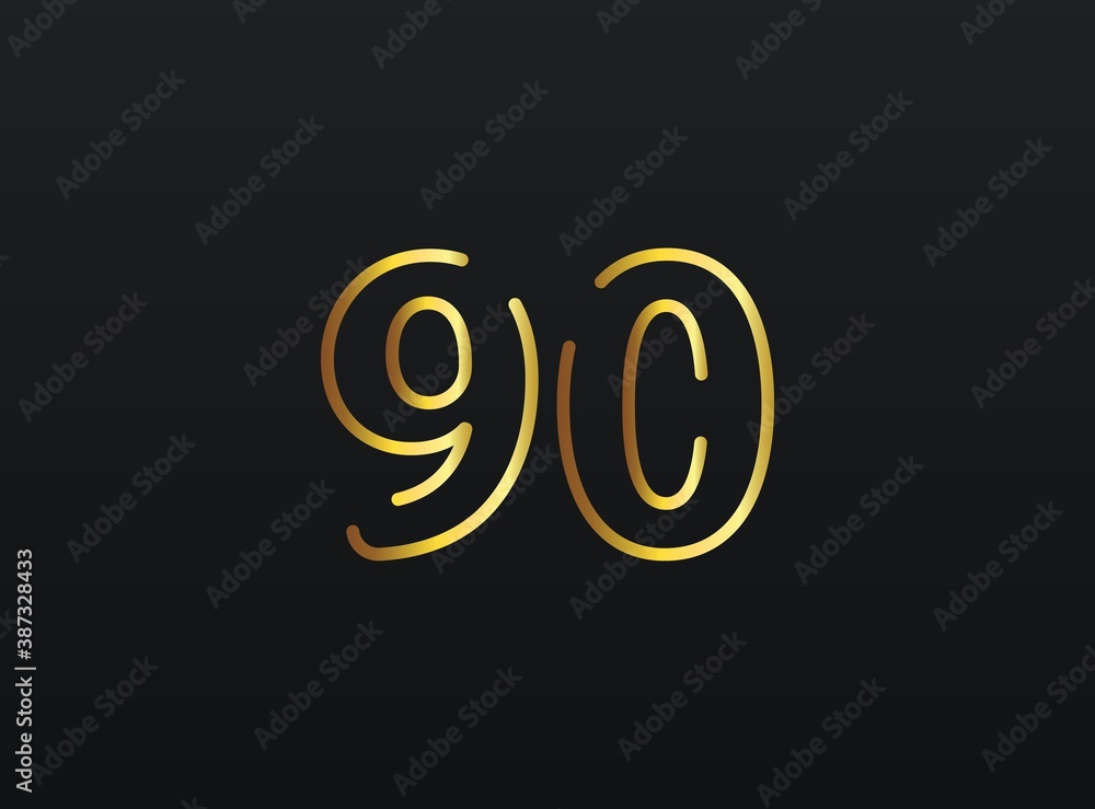 90 Year Anniversary celebration number vector, modern and elegant golden design. Eps10 illustration 90 Year Anniversary celebration number vector, modern and elegant golden design. Eps10 illustration