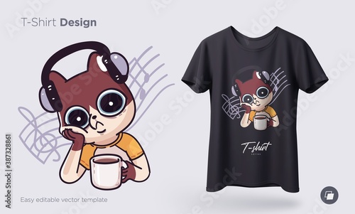 Illustration of a cat busy with daily household chores. Prints on T-shirts, sweatshirts, cases for mobile phones, souvenirs. Isolated vector illustration