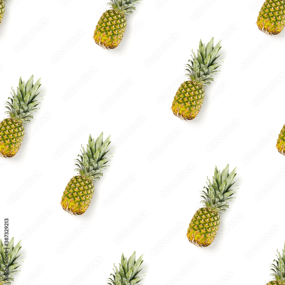Fototapeta premium Pineapple Seamless pattern. Tropical abstract pattern. Gold pineapple on the white background.