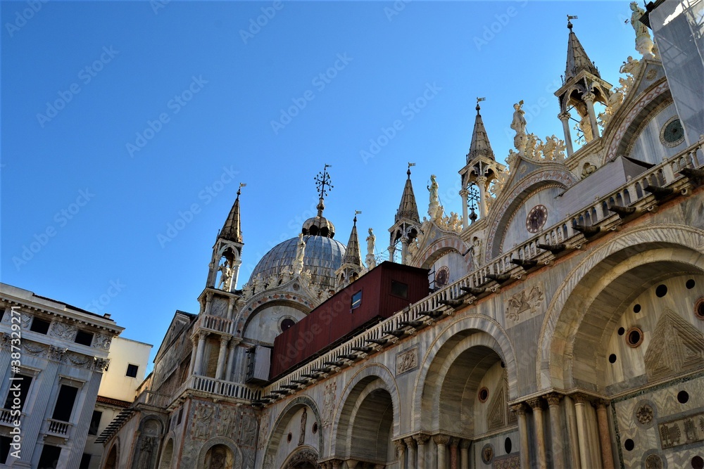 Details of St Mark's Basilica, Venice. Italy Venice (Venedig) and St Mark's Basilica,and its details. Art of magnificent architecture of renaissance.