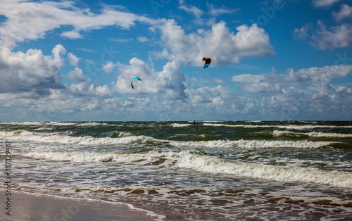 Kite surfing on the sea