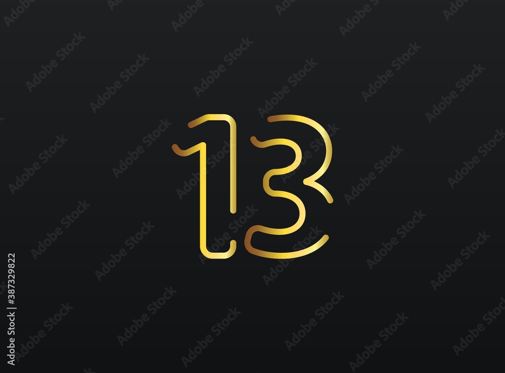13 Year Anniversary celebration number vector, modern and elegant golden design. Eps10 illustration 13 Year Anniversary celebration number vector, modern and elegant golden design. Eps10 illustration