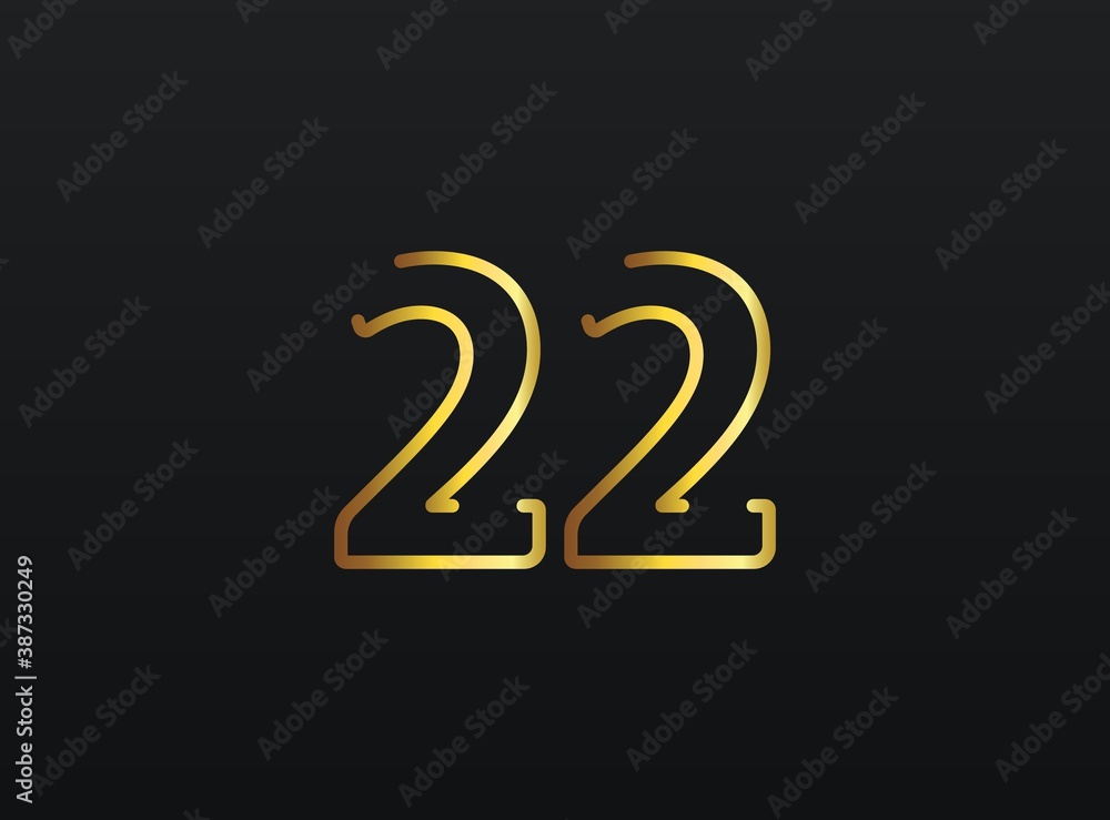 22 Year Anniversary celebration number vector, modern and elegant golden design. Eps10 illustration 22 Year Anniversary celebration number vector, modern and elegant golden design. Eps10 illustration