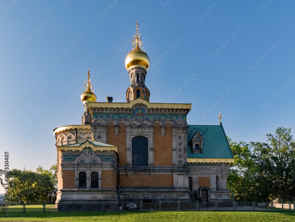 Die Russische Kapelle auf der Mathildenhöhe in Darmstadt in Hessen, Deutschland