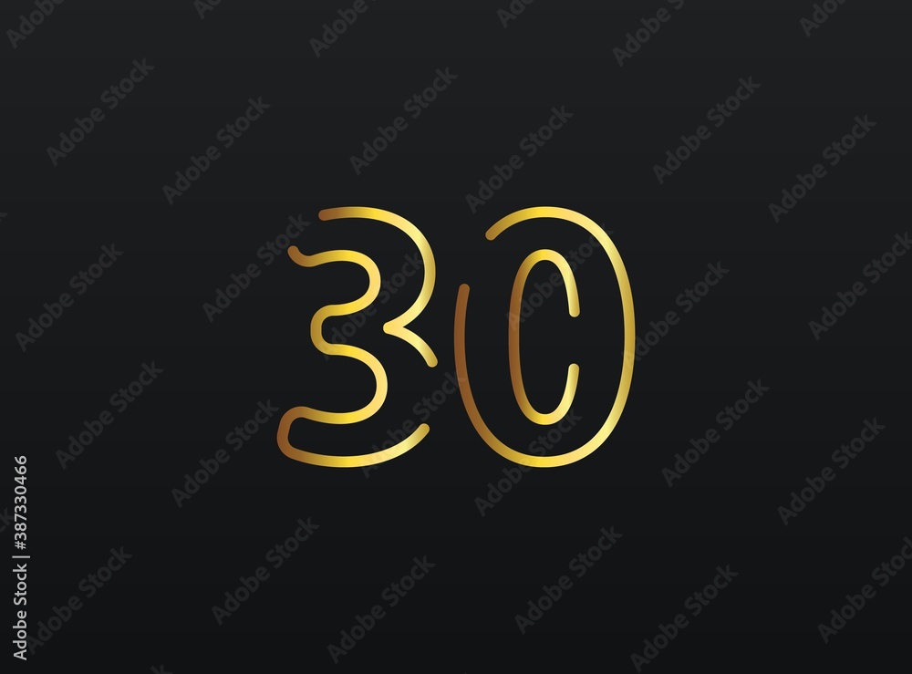 30 Year Anniversary celebration number vector, modern and elegant golden design. Eps10 illustration 30 Year Anniversary celebration number vector, modern and elegant golden design. Eps10 illustration
