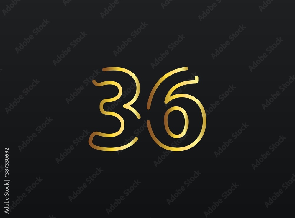 36 Year Anniversary celebration number vector, modern and elegant golden design. Eps10 illustration 36 Year Anniversary celebration number vector, modern and elegant golden design. Eps10 illustration