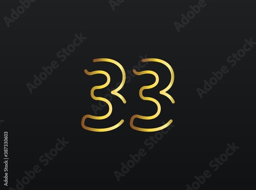 33 Year Anniversary celebration number vector, modern and elegant golden design. Eps10 illustration