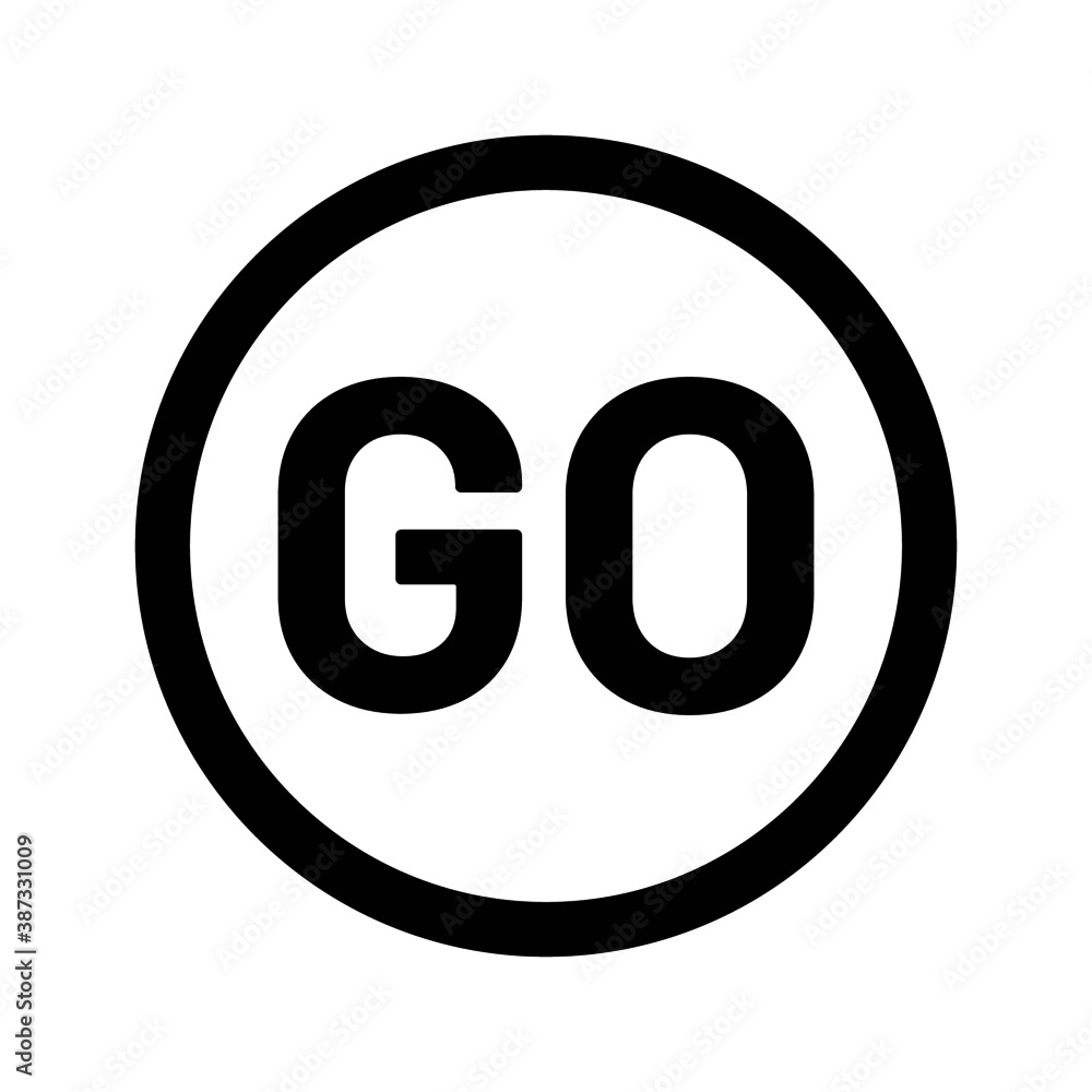 Vector high quality Go icon inside a circle isolated on white background. Beginning and start concept Vector high quality Go icon inside a circle isolated on white background. Beginning and start concept