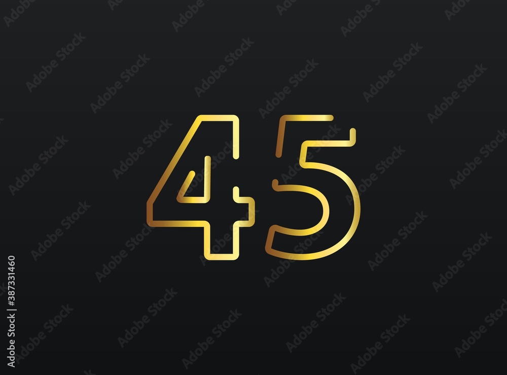 45 Year Anniversary celebration number vector, modern and elegant golden design. Eps10 illustration 45 Year Anniversary celebration number vector, modern and elegant golden design. Eps10 illustration
