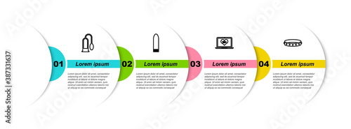 Set line Penis pump, Dildo vibrator, Laptop with 18 plus content and Leather fetish collar. Business infographic template. Vector.
