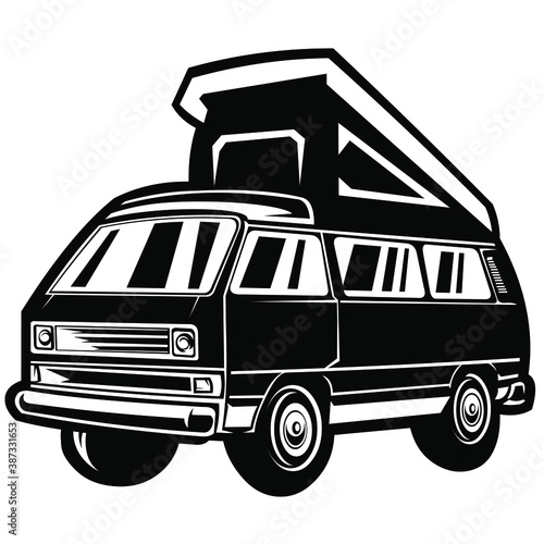 black and white camper van, house car, american camping car