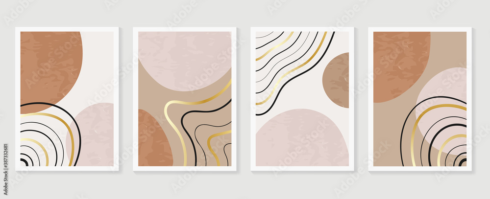 Abstract wall arts vector collection.  Earth tones organic shape Art design for poster, print, cover, wallpaper, Minimal and  natural wall art. Vector illustration.. - obrazy, fototapety, plakaty 